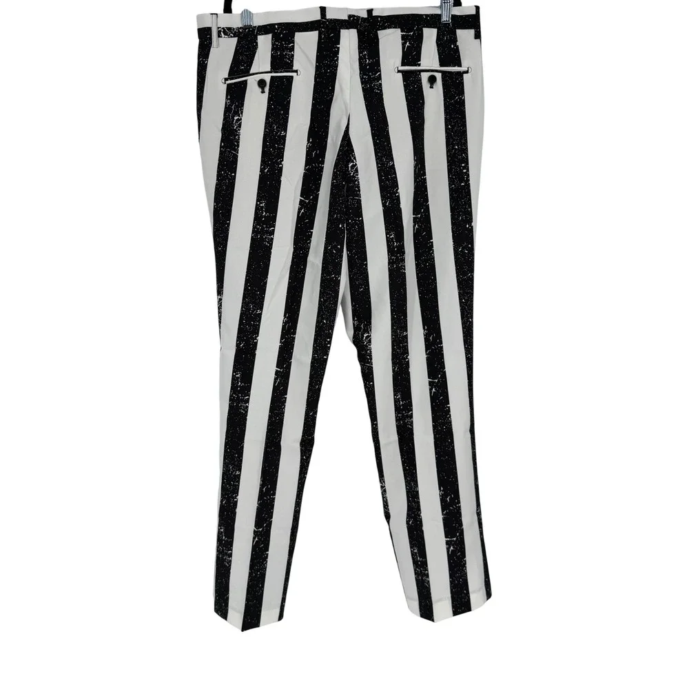 OppoSuits Beetlejuice Men's Suit Size 48 Black White Striped Costume 2 Piece